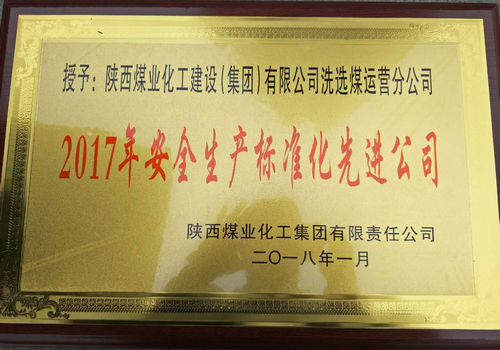 洗选煤运营公司荣获emc网页版登录集团安全生产标准化先进公司称号